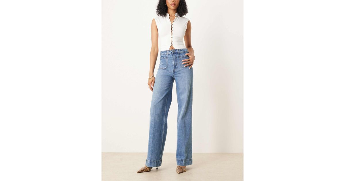 ASOS Asos Design Tall High Waist Wide Leg Jeans With Front Pockets In ...