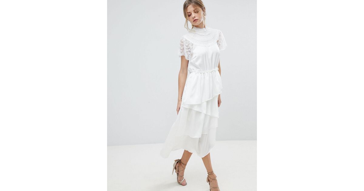 white high neck midi dress
