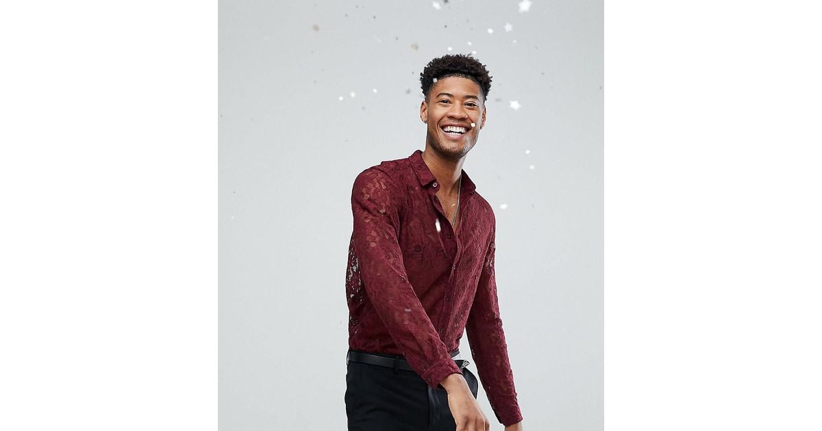 ASOS Tall Regular Fit Lace Shirt in Red for Men
