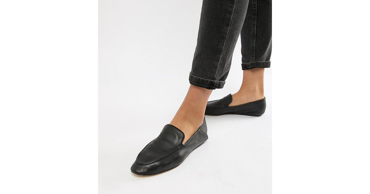 Mango Soft Leather Loafer in Black | Lyst