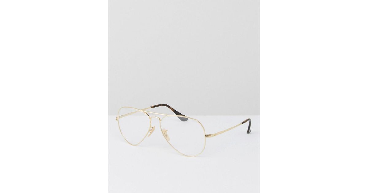 ray ban aviator clear lens glasses in gold