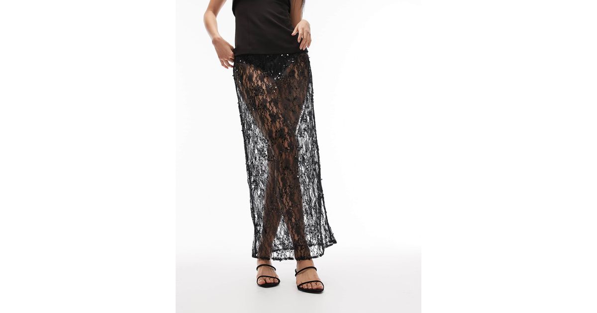 ASOS Delicate Lace Scatter Sequin Maxi Skirt in Black | Lyst