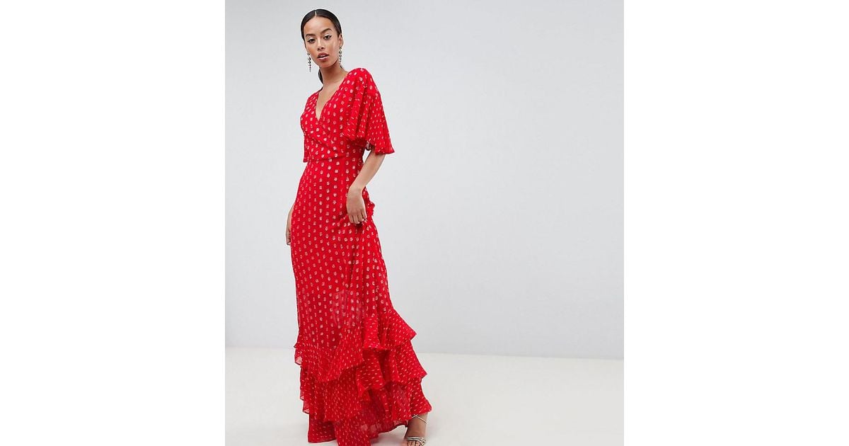 red tiered maxi dress