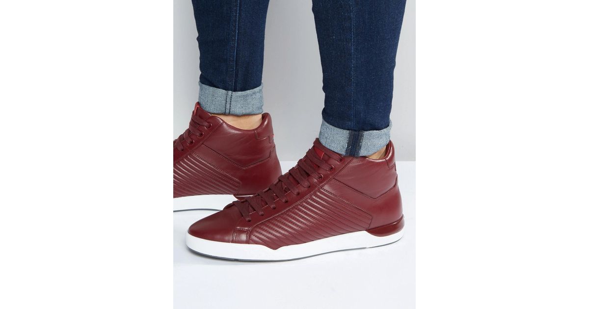 HUGO Leather By Boss Fusion Hi Top Trainers in Red for Men - Lyst
