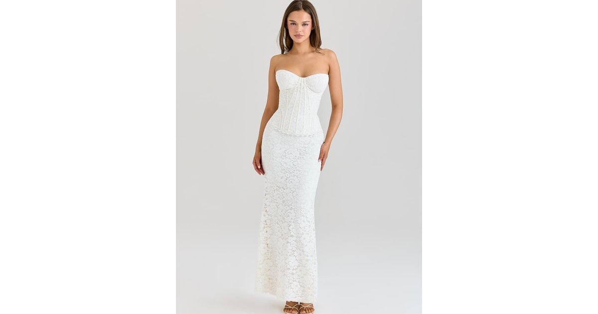 House Of Cb Solaine Ivory Lace Corset Maxi Dress in White | Lyst UK