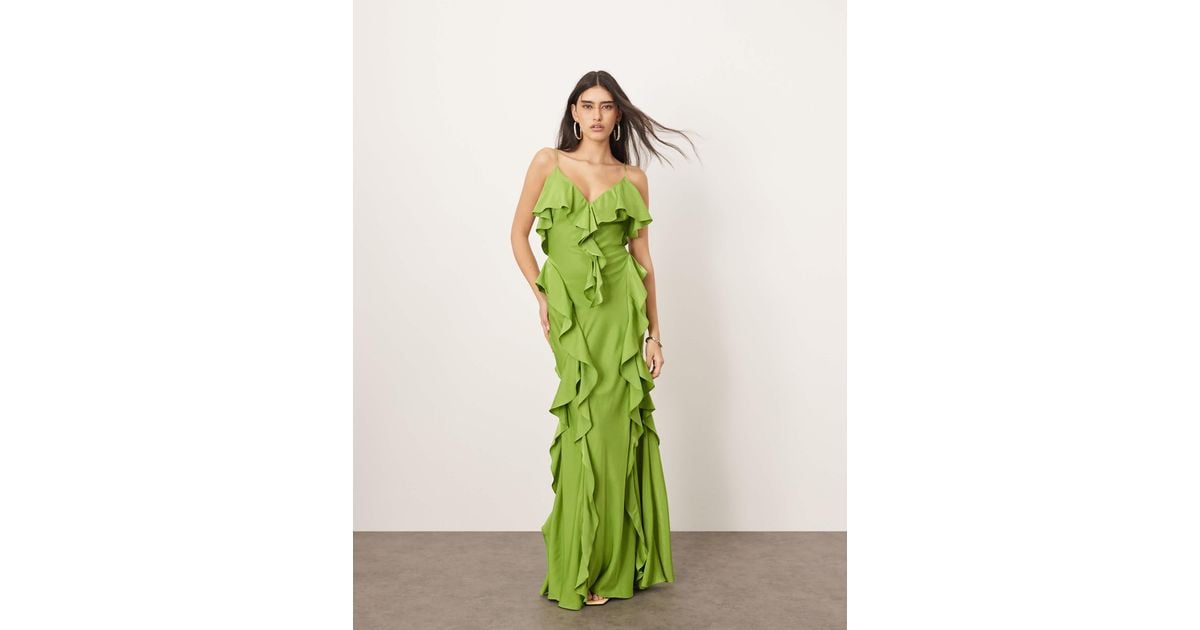 juniper green color dress Daphne Green Ruffle Maxi Dress