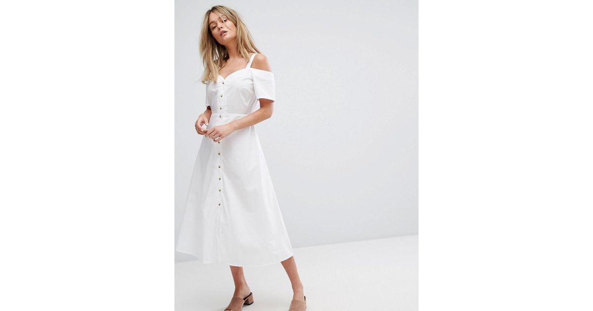 warehouse frill button front midi dress