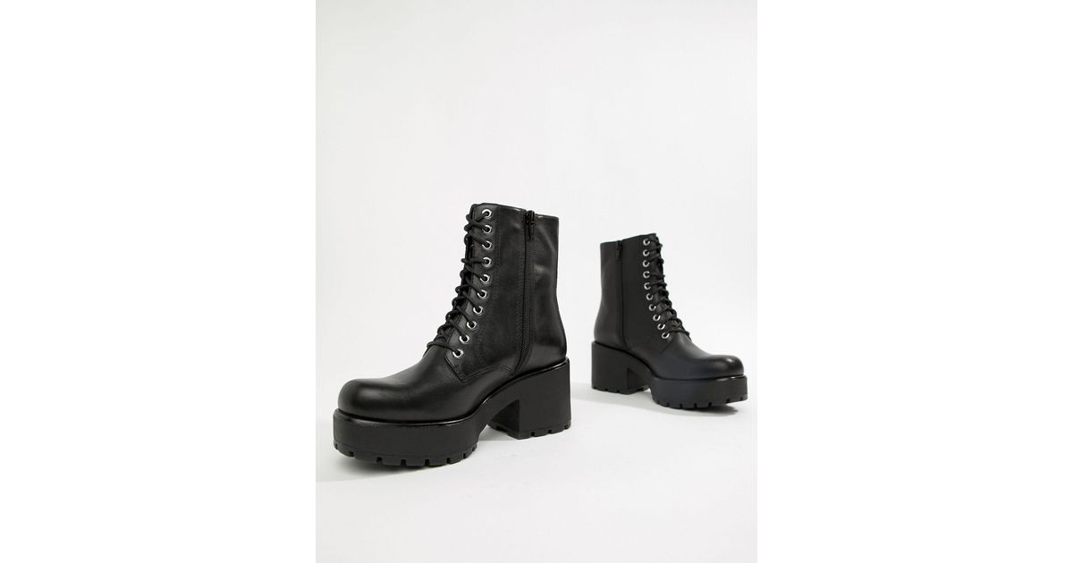 39 Vagabond Dioon Black Lace Up Chunky Block High Heel Boots EU37 38 