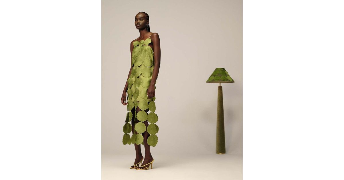 arrange cutwork floral midi dress with fringe hem in green ARRANGE Cutwork Floral Midi Dress by Arrange