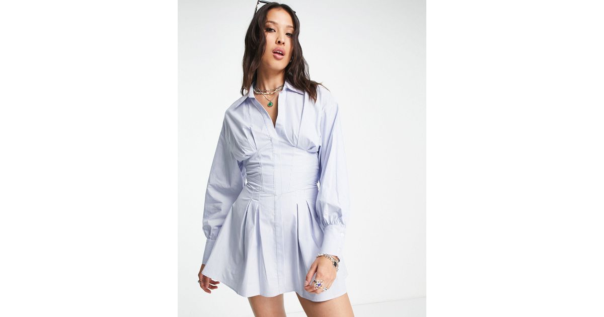 Bershka Corset Detail Shirt Dress in Blue Lyst