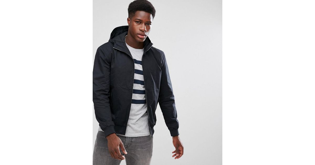 Download French Connection Cotton Hooded Harrington Jacket in Navy ...