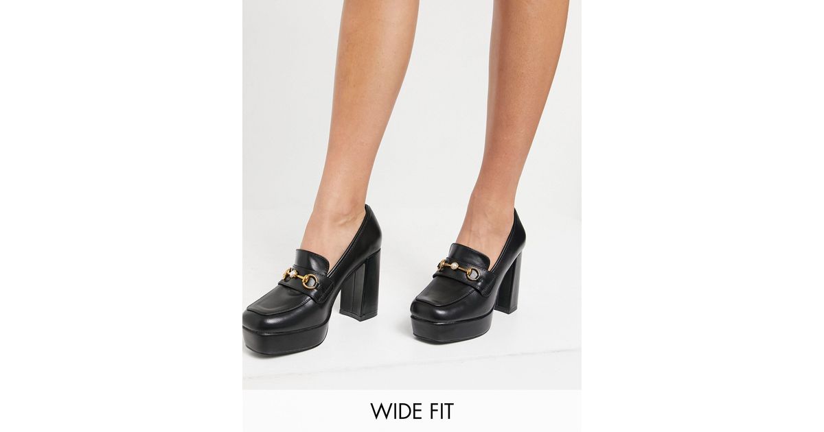Wide fit heeled loafers cheap