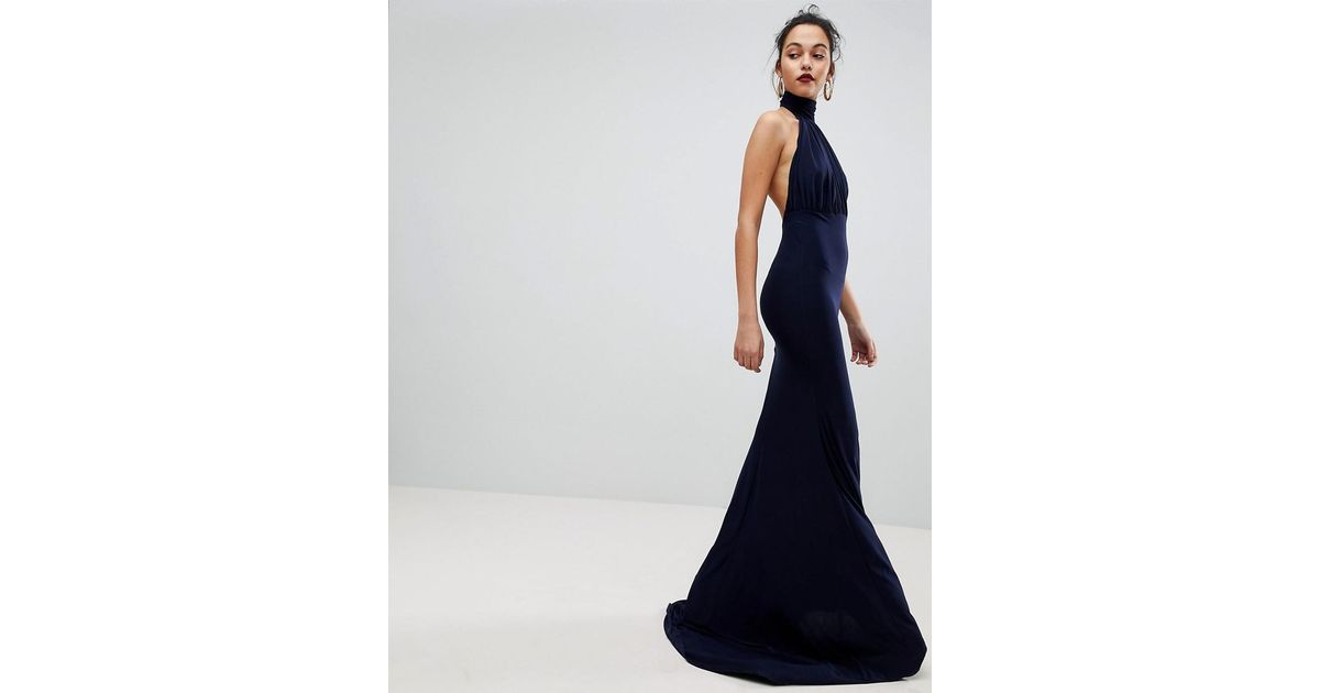 halter neck fishtail maxi dress