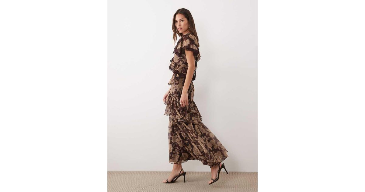 ASOS Circular Ruffle Dress With Trim Detail And Open Back in Natural ...