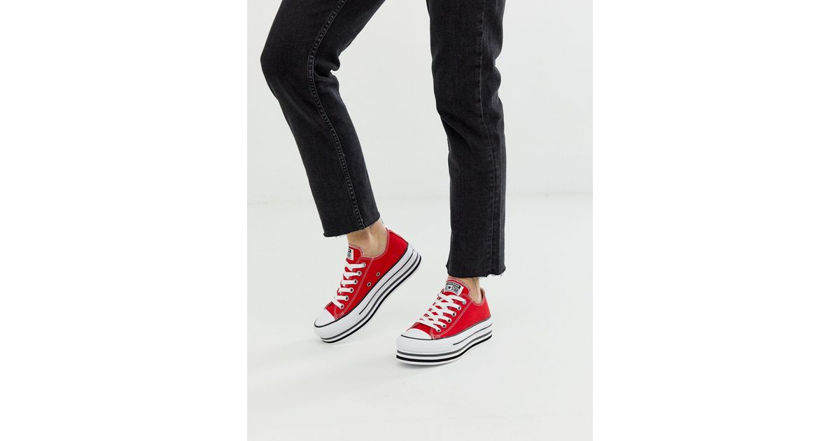 Converse Canvas Chuck Taylor All Star Platform Layer Red Trainers | Lyst