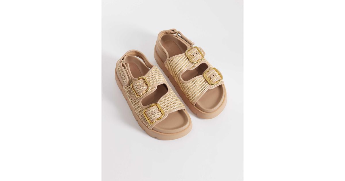 ASOS Filter Chunky Footbed Sandals With Double Buckle in Natural | Lyst ...