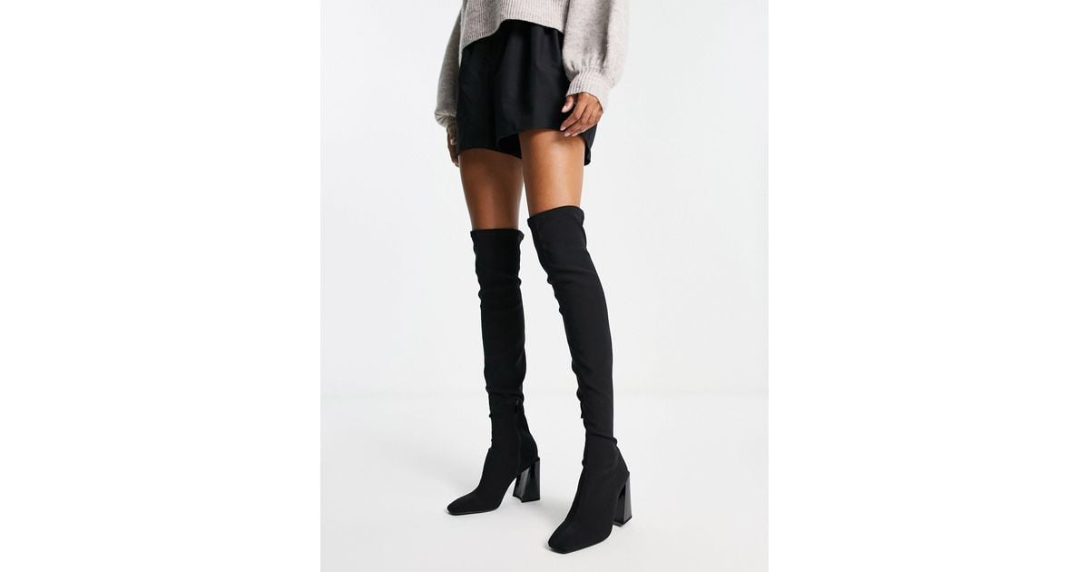 Bershka Over The Knee Slouchy Heeled Boot in Black | Lyst