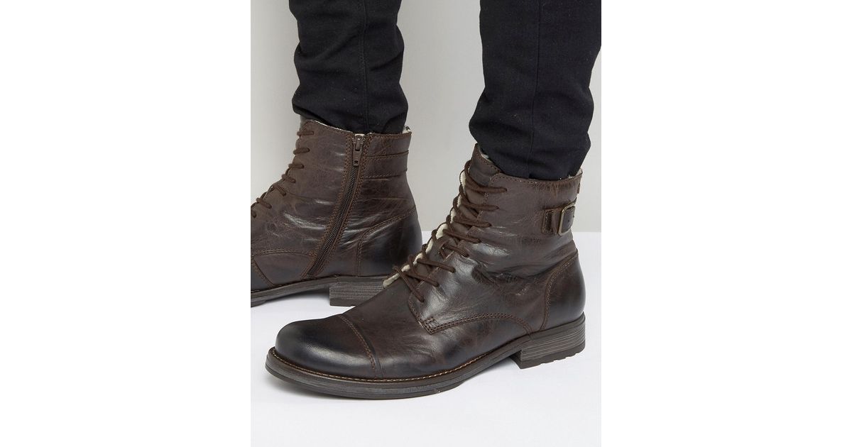 Jack & Jones Siti Warm Lining Leather Boots - Brown for Men - Lyst