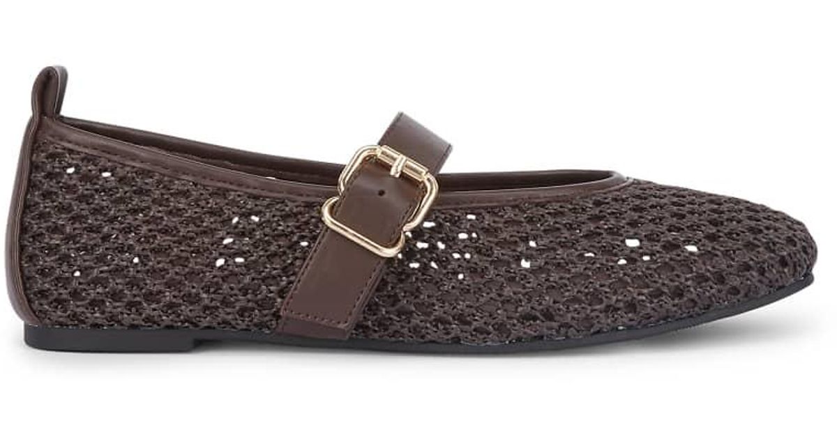 SEQWL Woven Mary Jane Flats With Adjustable Buckle Strap in Brown | Lyst UK
