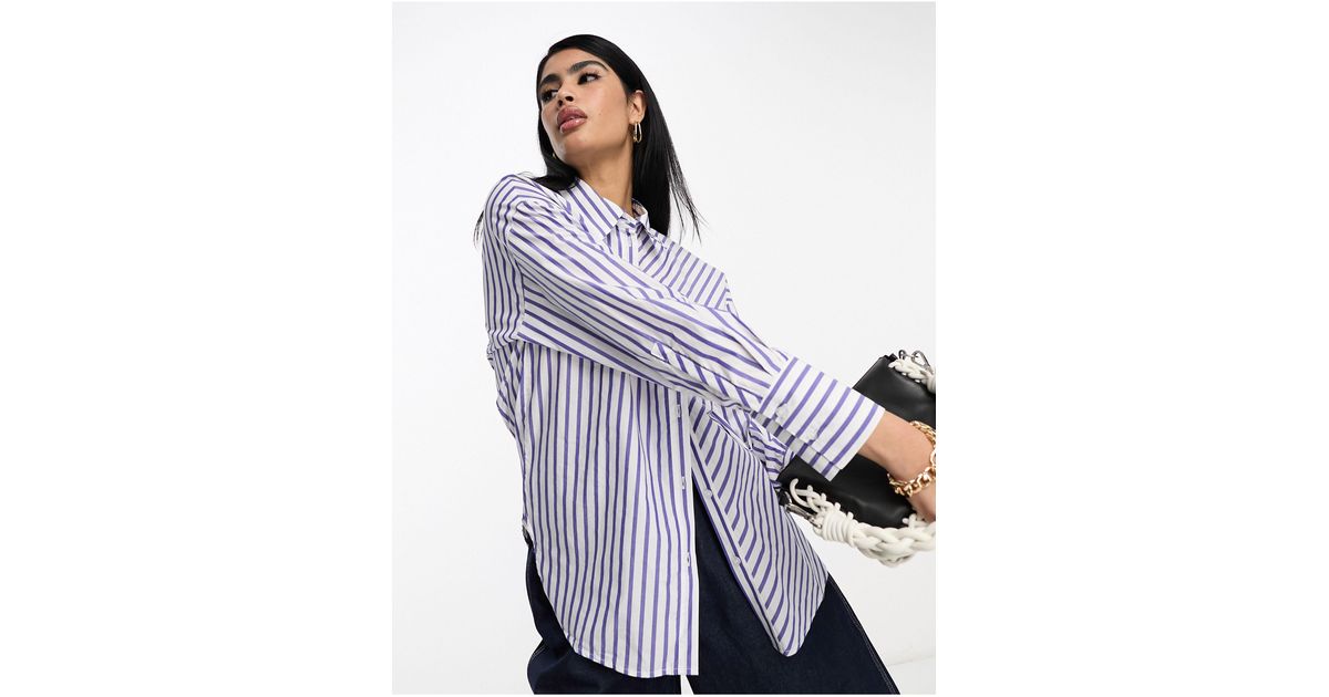 Mango Striped Shirt in Blue | Lyst