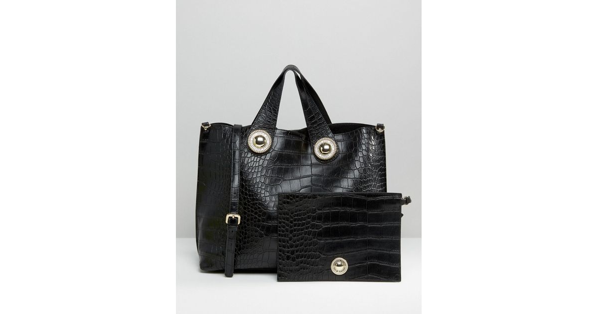 Versace Denim Jeans Croc Tote Bag With Pouch in Black Lyst Versace Denim Jeans Croc Tote Bag With Pouch in Black Lyst