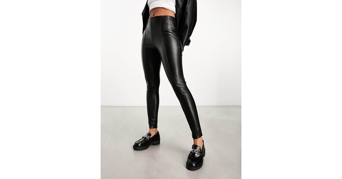 Asos Design Black Seamed Leather Look Leggings ASOS Curve ASOS