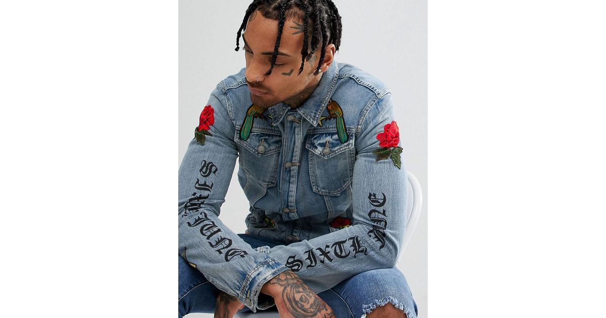 Sixth June Denim Jacket With Rose Embroidery in Blue for Men | Lyst Canada