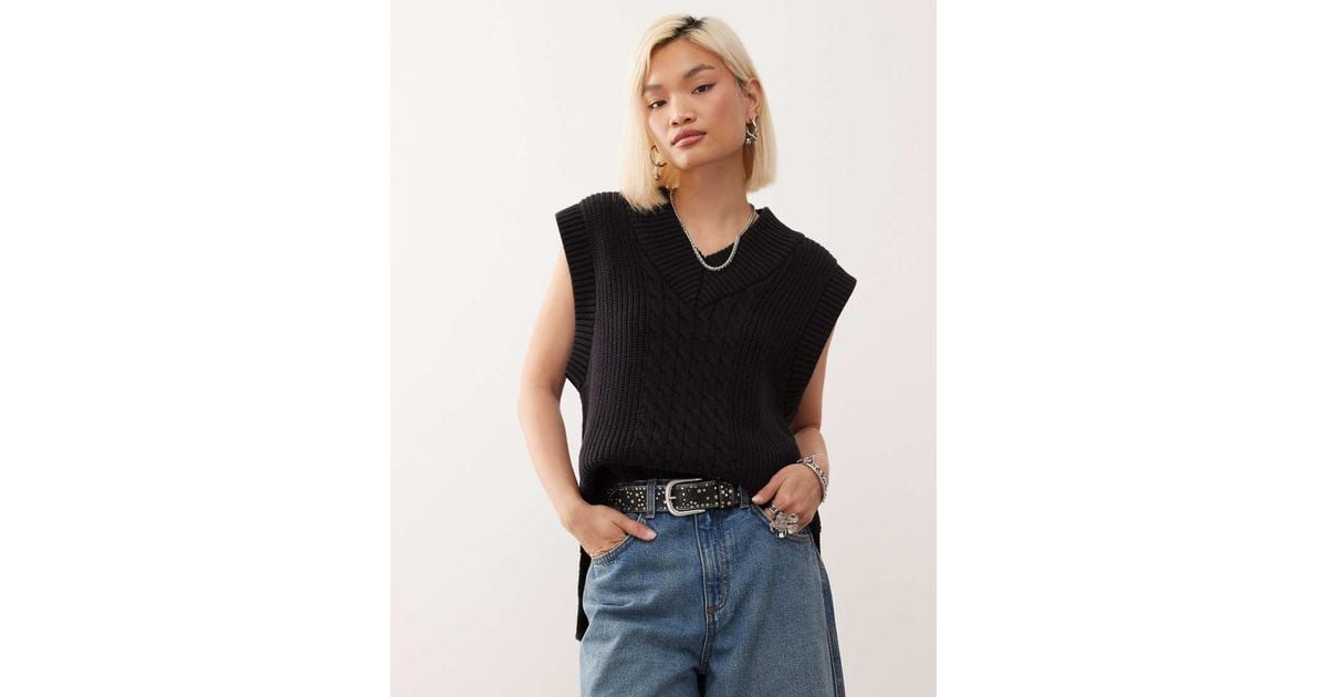 Monki Knitted Varsity Jumper Vest in Black | Lyst UK