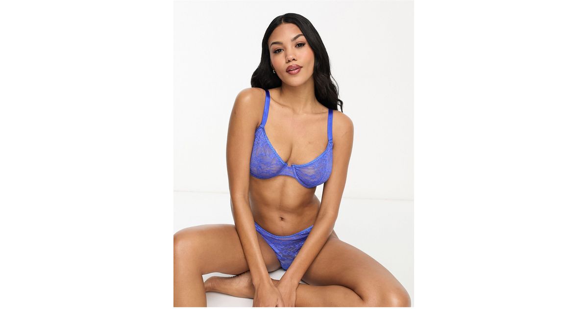 ASOS Fuller Bust Alexis Lace Underwire Bra With Picot Trim in Blue