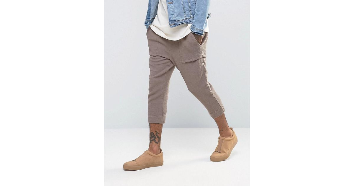 ASOS Cotton Cropped Slim Joggers In Light Brown Knitted Fabric for Men