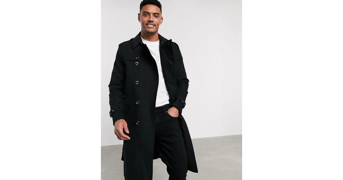 asos design shower resistant trench coat in black