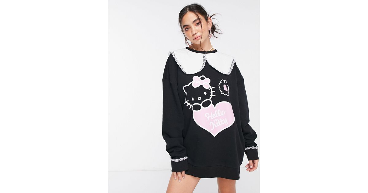 New Girl Order X Hello Kitty Oversized Sweater Dress With Collar in Black |  Lyst