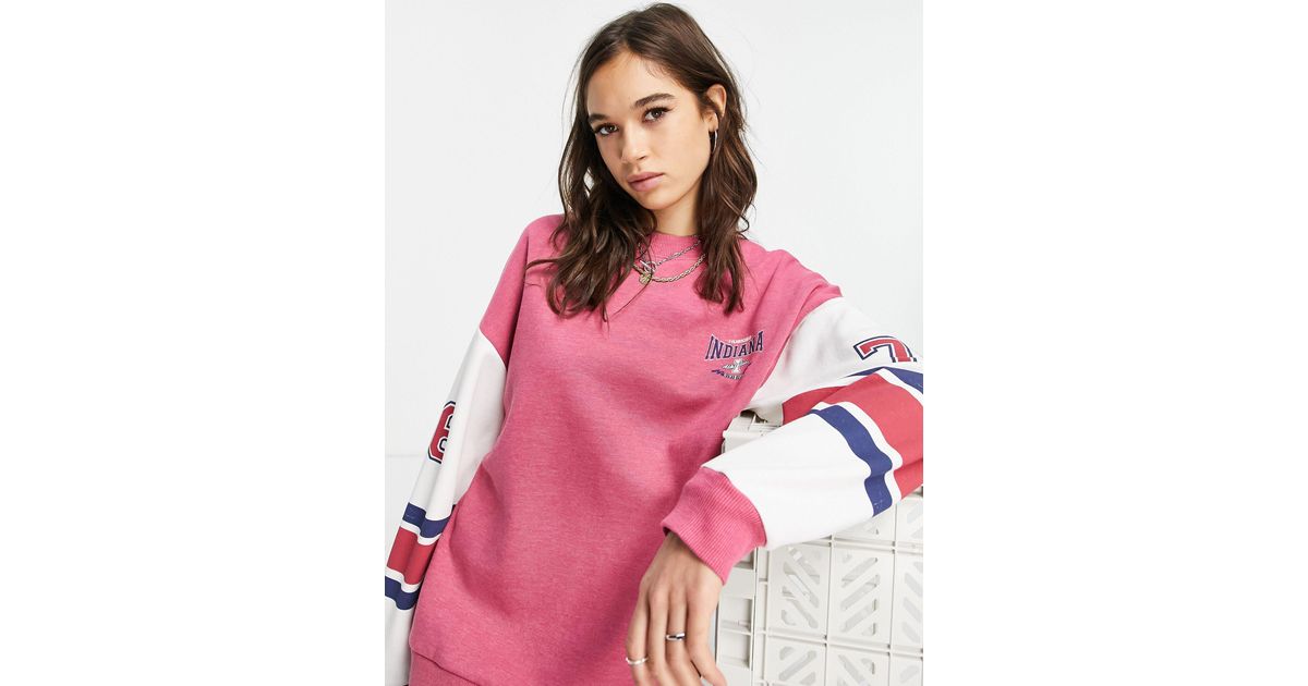 TOPSHOP Indiana Colour Blocked Sweatshirt in Pink | Lyst
