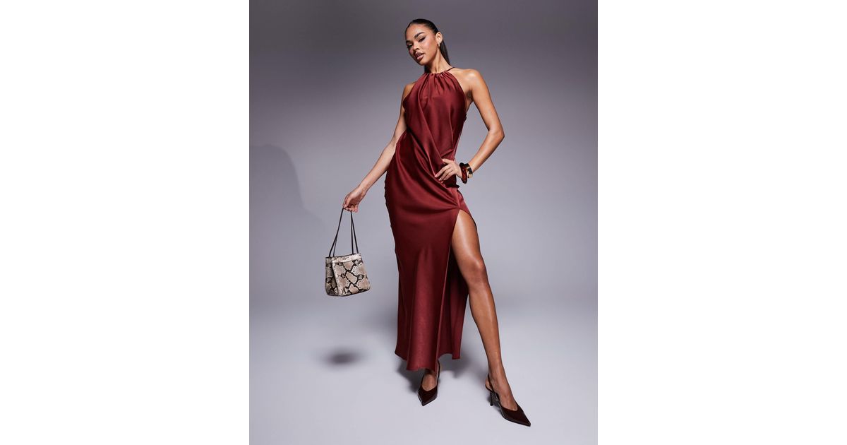 Halter Neck High Slit Satin Dress main image 1