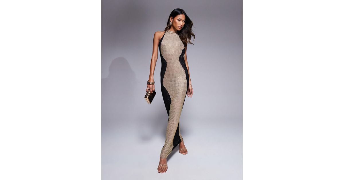 knee length dresses for ladies Jasmyn Hot Fix Maxi Dress with Mesh Back / Chocolate | Meshki
