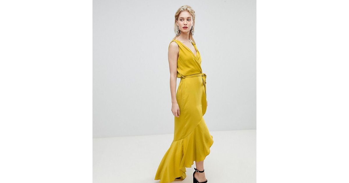 satin wrap front maxi dress