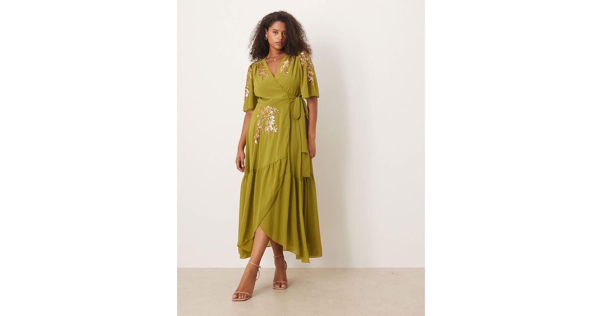 Hope & Ivy Plus Embellished Wrap Front Maxi Dress in Green | Lyst