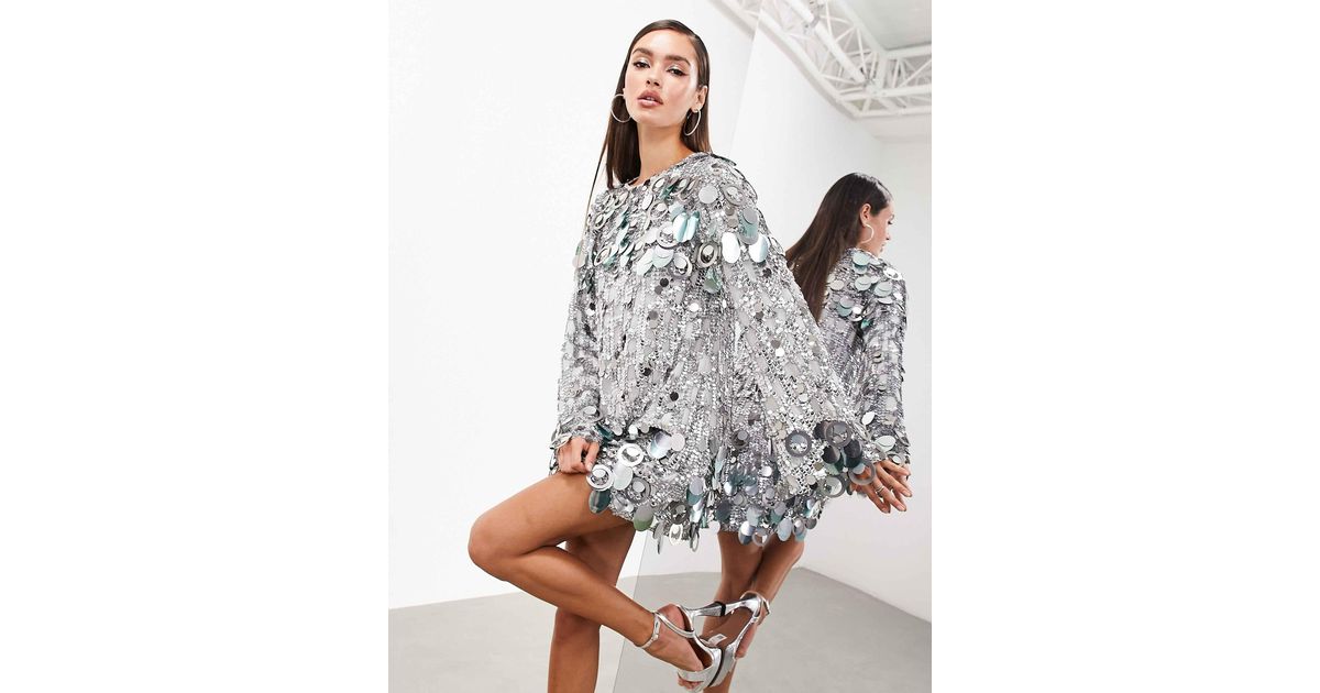 Geometric Print Loose Fit Mini Dress With Gathered Balloon Sleeves main image 0