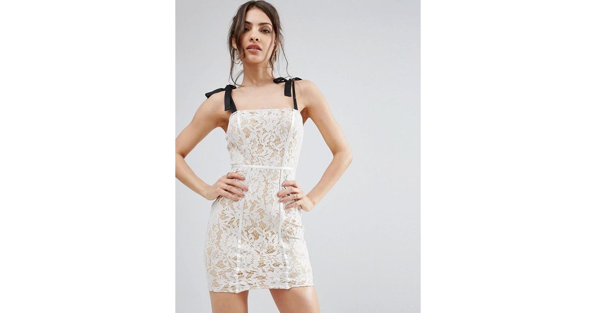 white strappy lace contrast bodycon dress