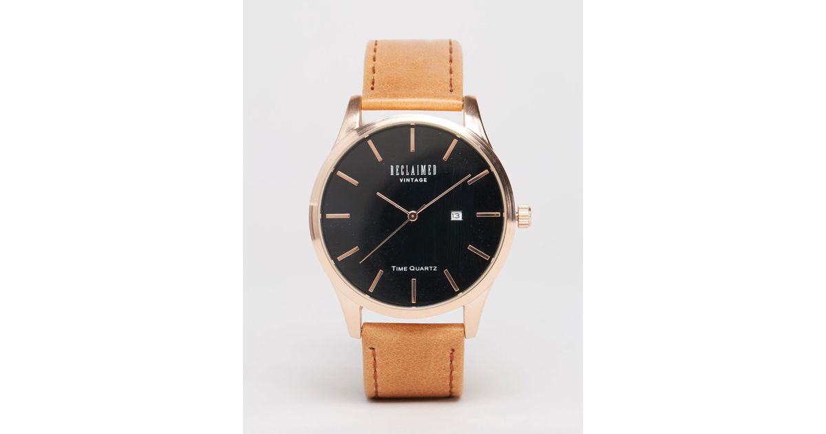 Reclaimed vintage Inspired Leather Watch in Brown Lyst UK
