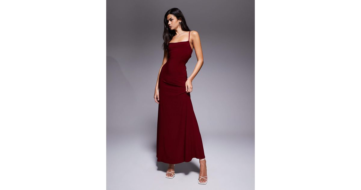 asos red slip dress ASOS DESIGN Lola lace slip dress in red