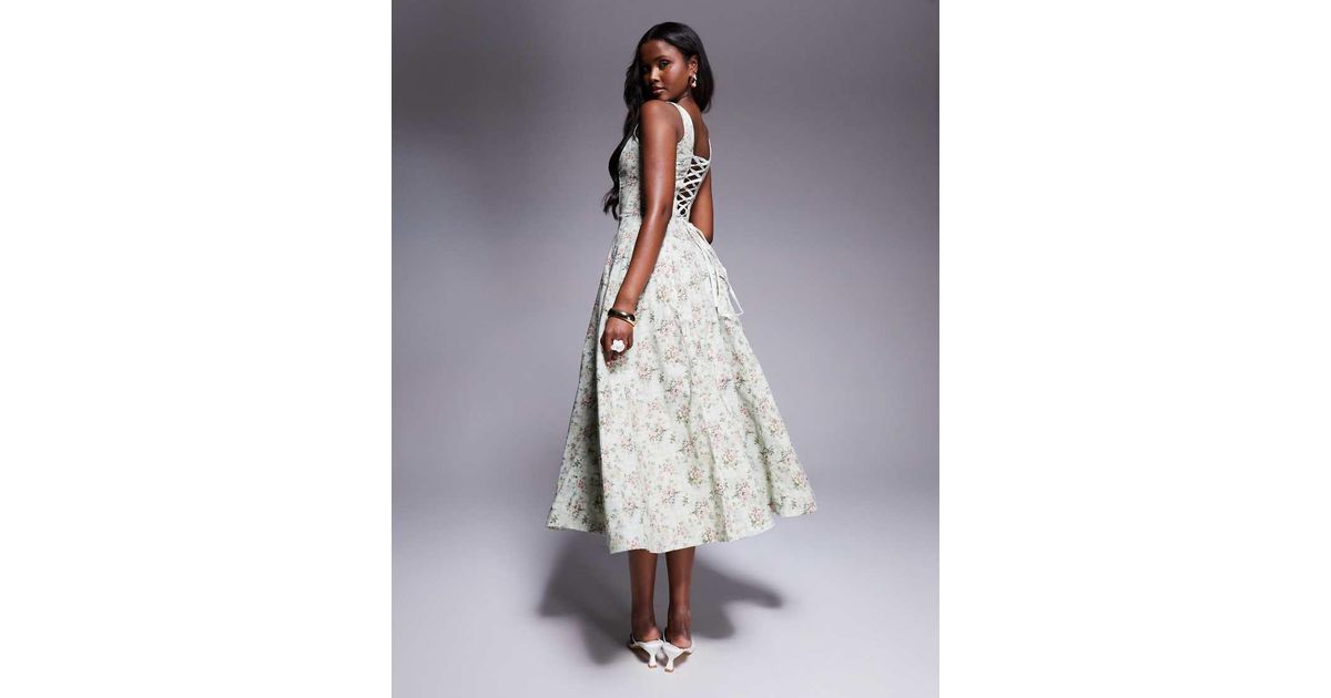 House Of Cb Mariabella Print Cotton Midi Dress in Grey | Lyst UK
