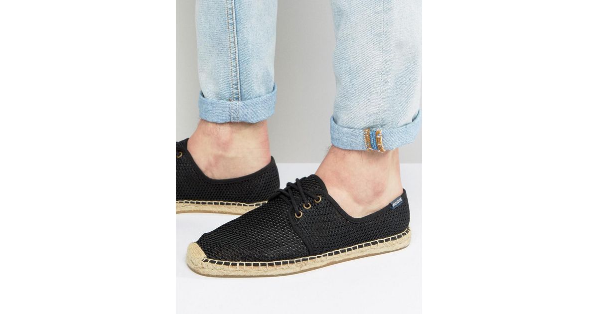 Men Lace-up Front Loafers, Vacation Black Canvas Espadrille Shoes