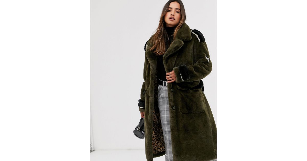 Goosecraft Leather Faux Fur Military Coat in Brown - Lyst