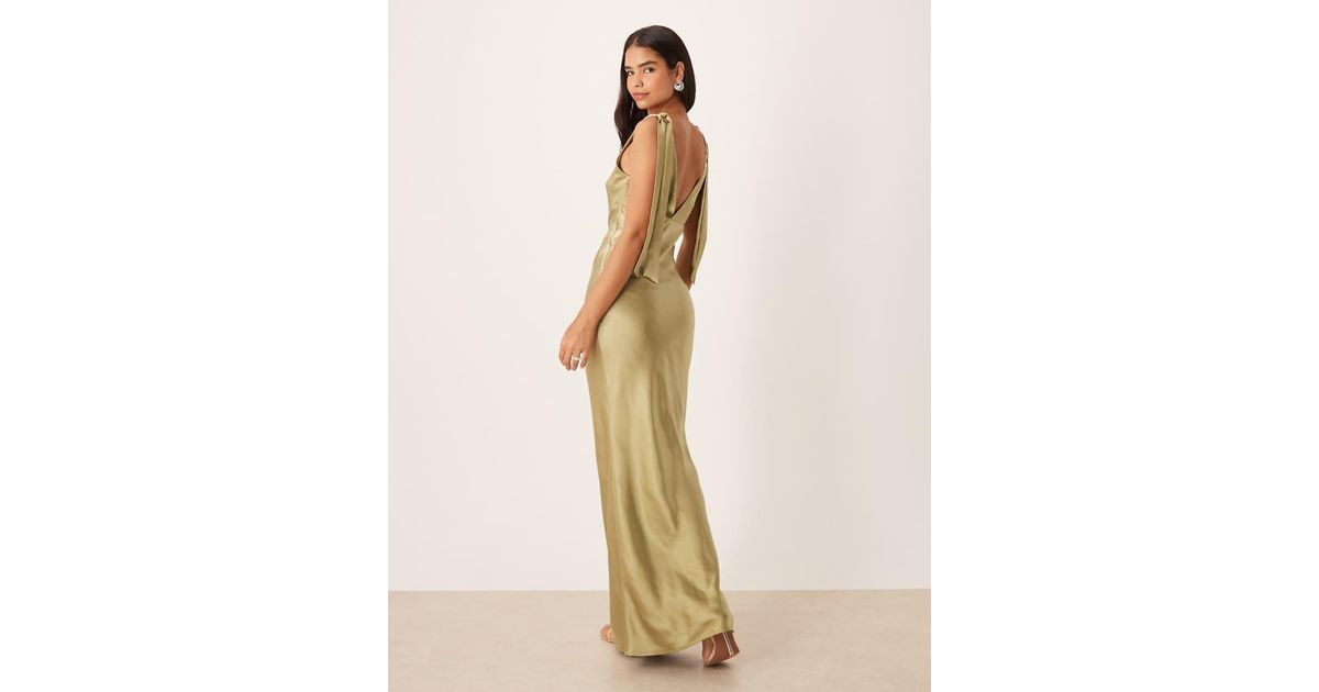 Pretty Lavish Bridesmaid Piper Satin Bow Shoulders V-neck Maxi Dress in ...