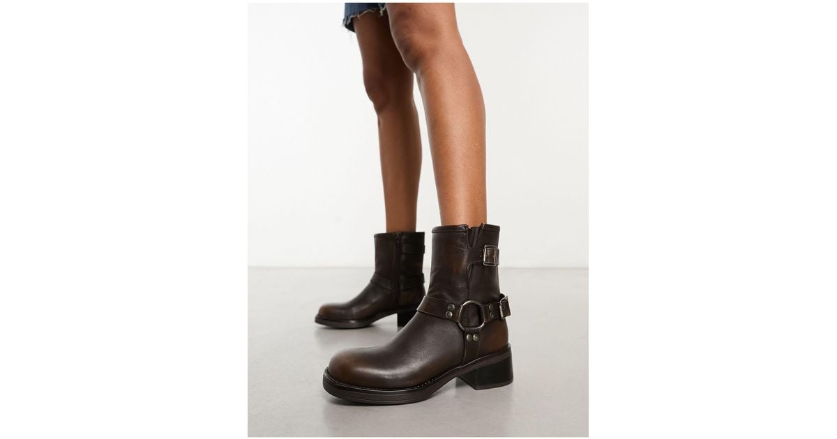 Brown ankle biker outlet boots