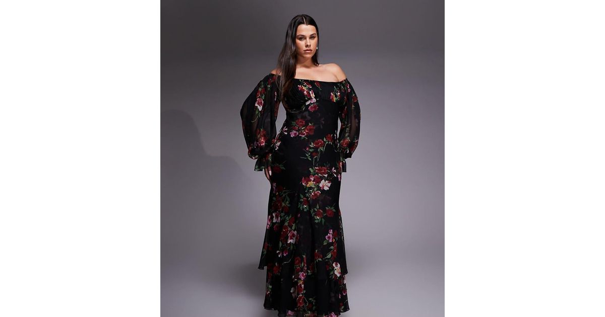 ASOS Asos Design Curve Bardot Ruffle Maxi Dress With Tiered Godets And ...