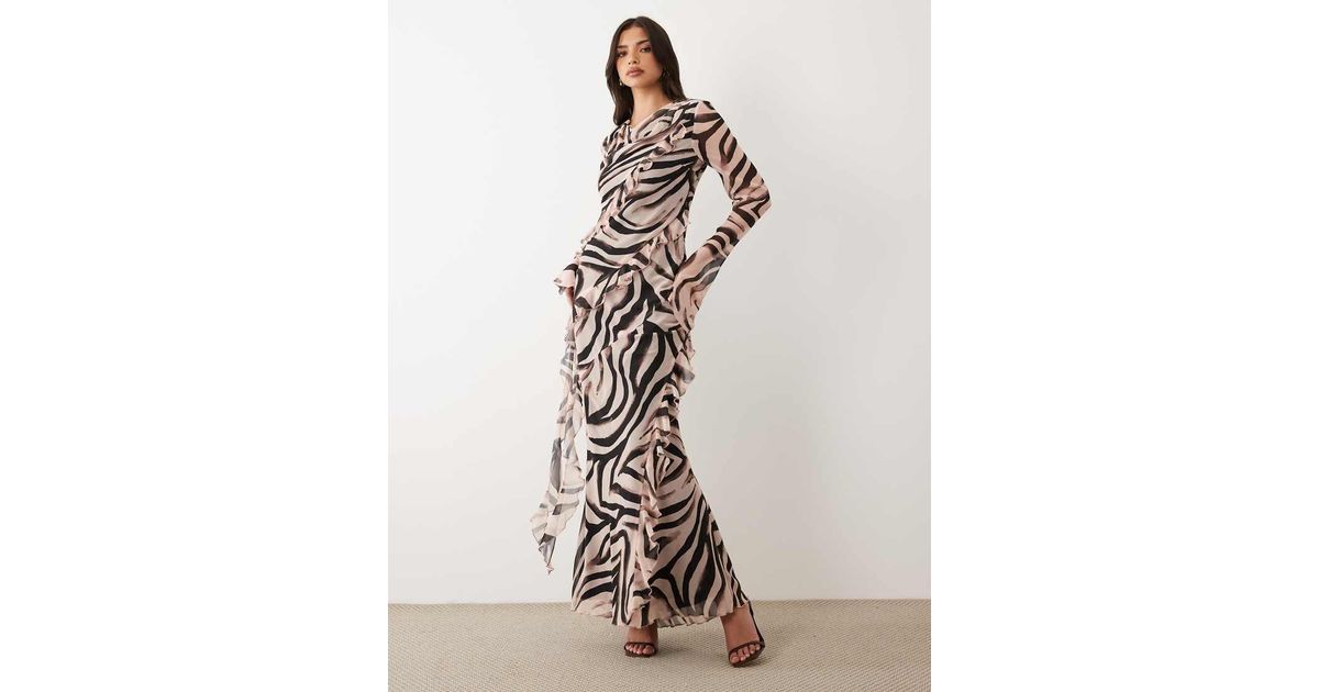 DASKA Chiffon Ruffle Long Sleeve Maxi Dress in White | Lyst UK