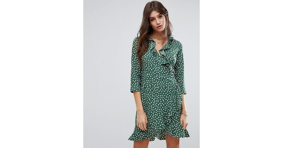 vero moda polka dot midi dress with volume sleeve