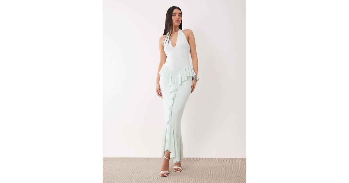 Ruched & Ready Sculpting Jersey Halterneck Open Back Ruffle Drape ...